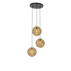 Art Deco závěsná lampa zlatá kulatá 3-světelná – Maro