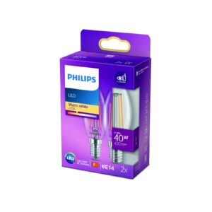 Philips LED svíčka filament E14 4,3W 2 700K 2ks