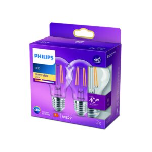 Philips LED žárovka E27 4,3W 2700K filament 2 ks