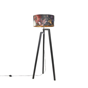 Stojací lampa stativ černá s odstínem květinový design 50 cm – Puros