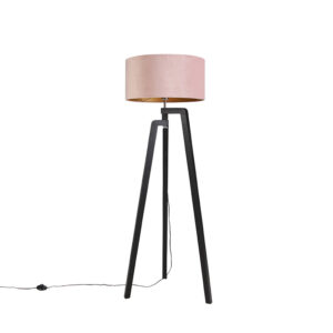 Stojací lampa stativ černá s růžovým odstínem a zlatem 50 cm – Puros