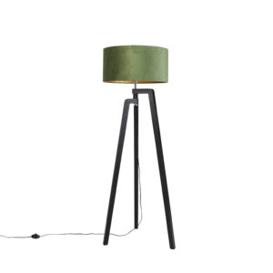 Stojací lampa stativ černá se zeleným odstínem a zlatem 50 cm – Puros