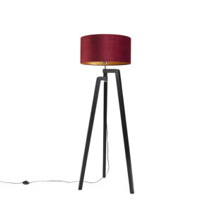 Stojací lampa stativ černá s červeným odstínem a zlatem 50 cm – Puros