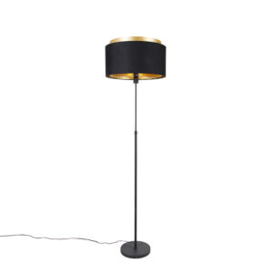 Moderní stojací lampa černá se zlatým duo stínem – Parte