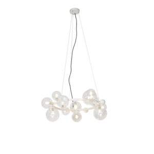 Art deco hanglamp wit met helder glas 12-lichts – David