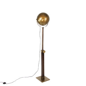 Průmyslová stojací lampa bronzová se dřevem nastavitelná – Haicha