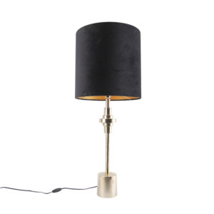 Art Deco stolní lampa zlatý sametový odstín černý 40 cm – Diverso