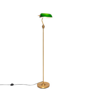 Klasická notářská stojací lampa bronzová se zeleným sklem - Banker