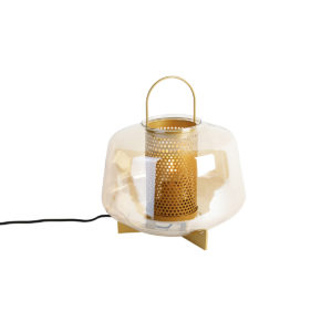 Stolní lampa Art Deco zlatá s jantarovým sklem 30 cm - Kevin