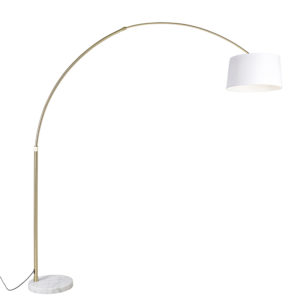Oblouková lampa mosazná s bílým látkovým stínidlem bílá 50 cm - XXL