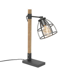 Industriální stolní lampa tmavě šedá se dřevem - Arthur