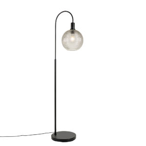Designová stojací lampa černá s kouřovým sklem - Chico