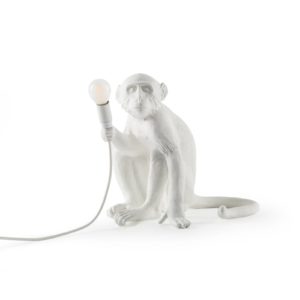 LED deko stolní lampa Monkey Lamp, bílá, sedící