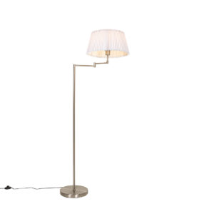 Ocelová stojací lampa s bílým skládaným stínidlem a nastavitelným ramenem - Ladas Deluxe