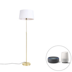 Chytrá stojací lampa zlatá s plátěným stínidlem bílá 45 cm vč.Wifi A60 - Parte