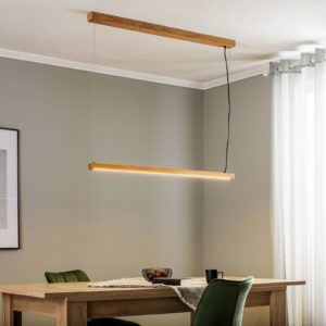 Lindby Signon LED závěsné světlo z dubového dřeva