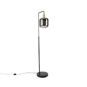 Stojací lampa černá se zlatem a kouřovým sklem včetně PUCC - Zuzanna