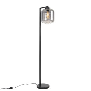 Chytrá stojací lampa černá s kouřovým sklem včetně WiFi ST64 - Qara Down