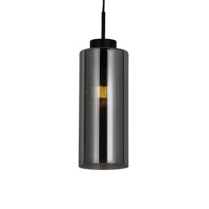 Art Deco závěsná lampa černá s kouřovým sklem - Laura