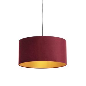 Závěsná lampa s velurovým odstínem červená se zlatem 50 cm – Combi