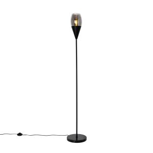 Moderní stojací lampa černá s kouřovým sklem – Drop