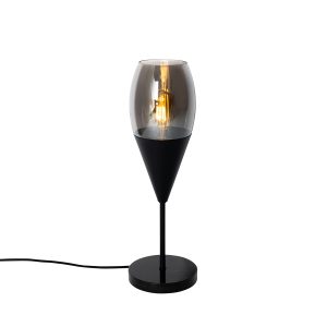 Moderní stolní lampa černá s kouřovým sklem – Drop