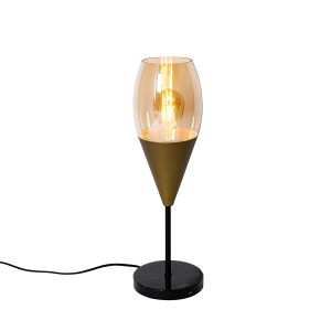Moderní stolní lampa zlatá s jantarovým sklem – Drop