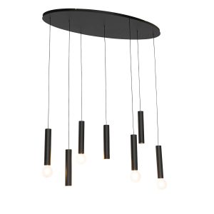 Designová závěsná lampa černá oválná 7-světelná - Tuba