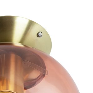 Stropní lampa ve stylu art deco mosaz s růžovým sklem – Pallon