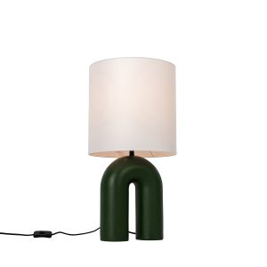 Designová stolní lampa zelená s bílým lněným stínidlem – Lotti