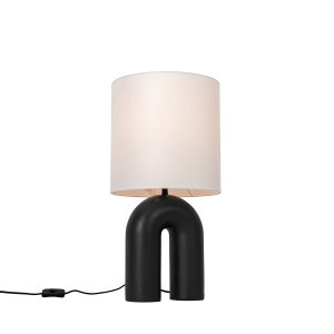 Designová stolní lampa černá s bílým lněným stínidlem – Lotti