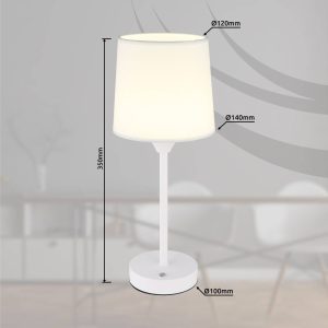 LED dobíjecí stolní lampa Lunki, bílá, výška 35 cm, tkanina, CCT